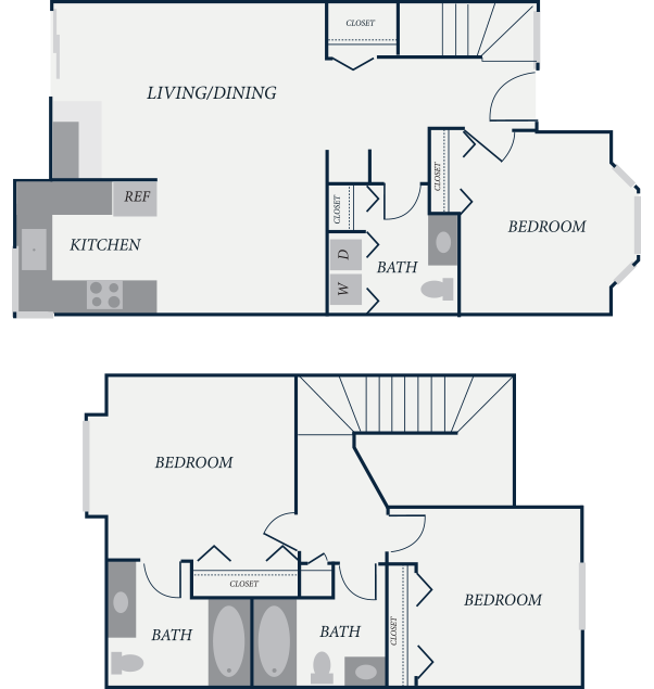 Floor plan for 3 beds, 2.5 baths, 1275 sqft